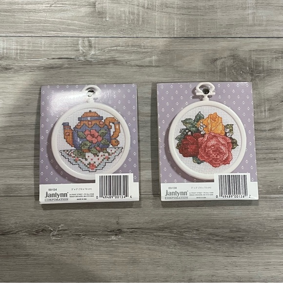 NWT Set of 2 Janlynn Counted Cross Stitch Kits with Frames (Teapot & Roses) - Picture 2 of 14
